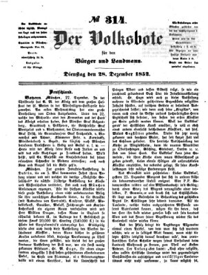 Der Volksbote für den Bürger und Landmann Dienstag 28. Dezember 1852