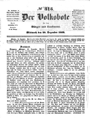 Der Volksbote für den Bürger und Landmann Mittwoch 29. Dezember 1852