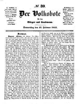 Der Volksbote für den Bürger und Landmann Donnerstag 17. Februar 1853