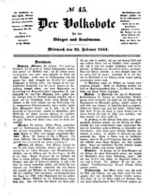 Der Volksbote für den Bürger und Landmann Mittwoch 23. Februar 1853