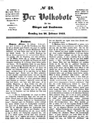 Der Volksbote für den Bürger und Landmann Samstag 26. Februar 1853