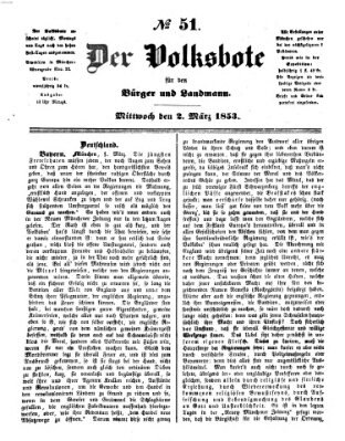 Der Volksbote für den Bürger und Landmann Mittwoch 2. März 1853