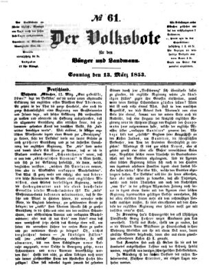 Der Volksbote für den Bürger und Landmann Sonntag 13. März 1853