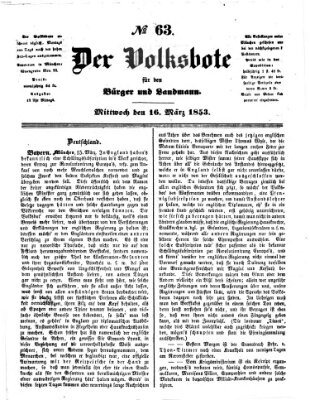 Der Volksbote für den Bürger und Landmann Mittwoch 16. März 1853