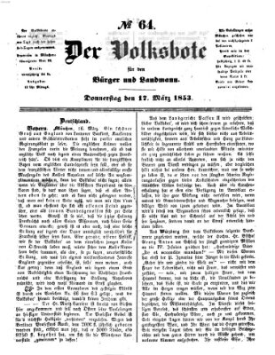 Der Volksbote für den Bürger und Landmann Donnerstag 17. März 1853