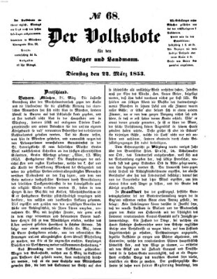 Der Volksbote für den Bürger und Landmann Dienstag 22. März 1853