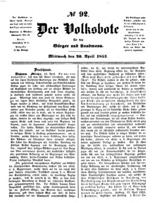 Der Volksbote für den Bürger und Landmann Mittwoch 20. April 1853