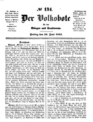 Der Volksbote für den Bürger und Landmann Freitag 10. Juni 1853