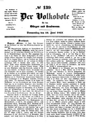 Der Volksbote für den Bürger und Landmann Donnerstag 16. Juni 1853