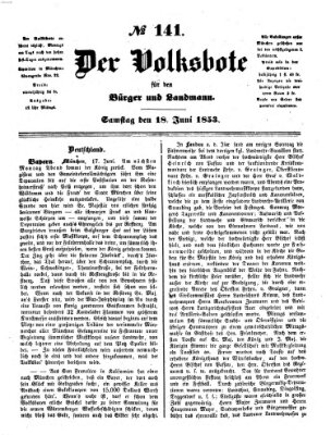 Der Volksbote für den Bürger und Landmann Samstag 18. Juni 1853