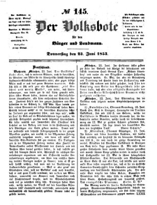 Der Volksbote für den Bürger und Landmann Donnerstag 23. Juni 1853