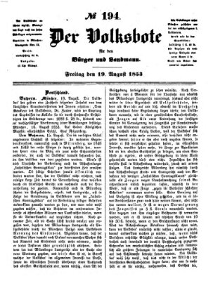 Der Volksbote für den Bürger und Landmann Freitag 19. August 1853