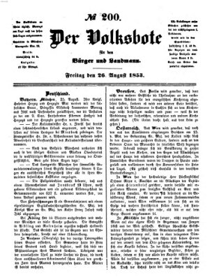 Der Volksbote für den Bürger und Landmann Freitag 26. August 1853