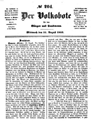 Der Volksbote für den Bürger und Landmann Mittwoch 31. August 1853