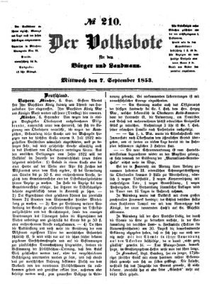 Der Volksbote für den Bürger und Landmann Mittwoch 7. September 1853