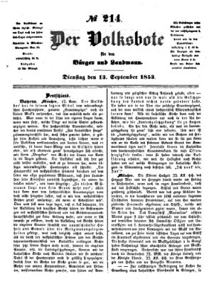 Der Volksbote für den Bürger und Landmann Dienstag 13. September 1853