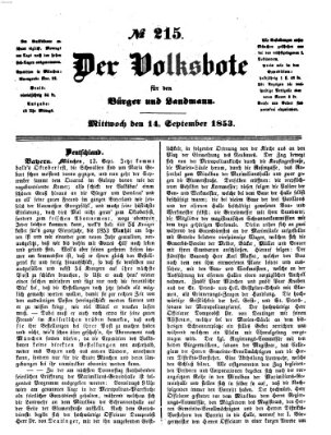 Der Volksbote für den Bürger und Landmann Mittwoch 14. September 1853