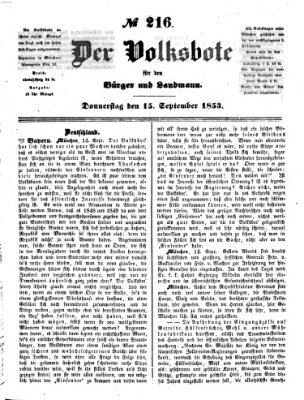 Der Volksbote für den Bürger und Landmann Donnerstag 15. September 1853