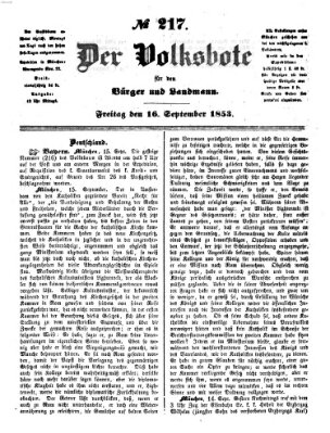 Der Volksbote für den Bürger und Landmann Freitag 16. September 1853