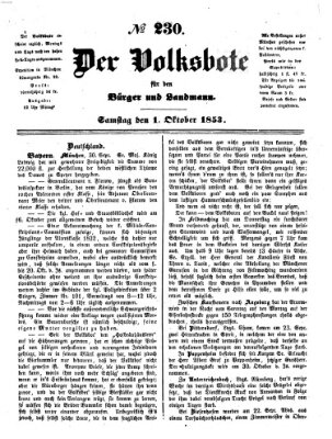 Der Volksbote für den Bürger und Landmann Samstag 1. Oktober 1853