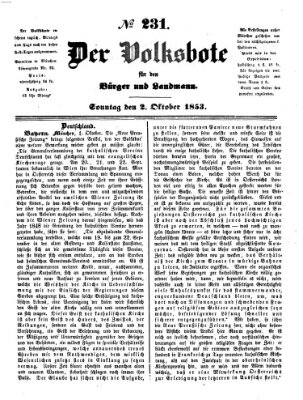 Der Volksbote für den Bürger und Landmann Sonntag 2. Oktober 1853