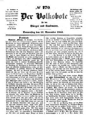 Der Volksbote für den Bürger und Landmann Donnerstag 17. November 1853