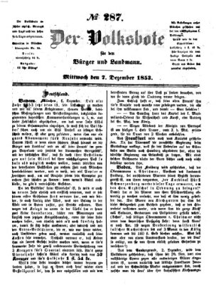 Der Volksbote für den Bürger und Landmann Mittwoch 7. Dezember 1853