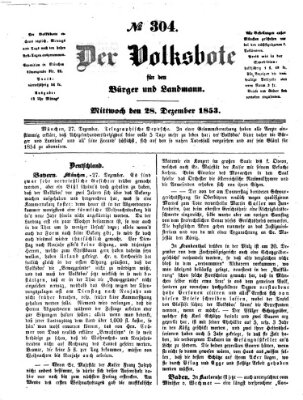 Der Volksbote für den Bürger und Landmann Mittwoch 28. Dezember 1853