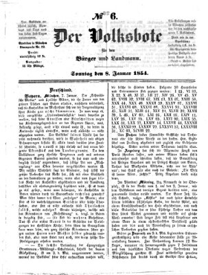 Der Volksbote für den Bürger und Landmann Sonntag 8. Januar 1854