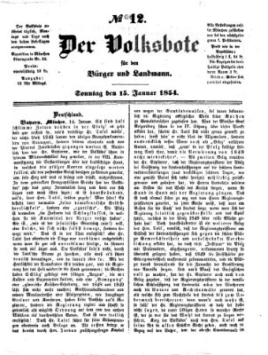 Der Volksbote für den Bürger und Landmann Sonntag 15. Januar 1854