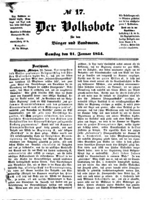 Der Volksbote für den Bürger und Landmann Samstag 21. Januar 1854