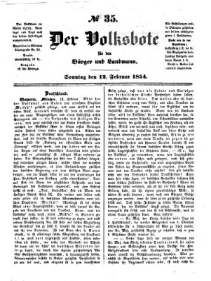 Der Volksbote für den Bürger und Landmann Sonntag 12. Februar 1854