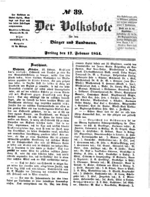 Der Volksbote für den Bürger und Landmann Freitag 17. Februar 1854