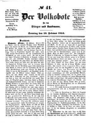 Der Volksbote für den Bürger und Landmann Sonntag 19. Februar 1854