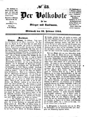 Der Volksbote für den Bürger und Landmann Mittwoch 22. Februar 1854