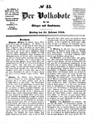 Der Volksbote für den Bürger und Landmann Freitag 24. Februar 1854