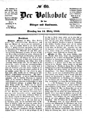 Der Volksbote für den Bürger und Landmann Dienstag 14. März 1854