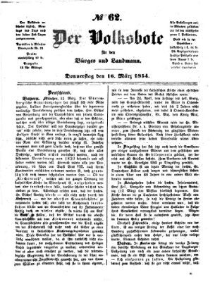 Der Volksbote für den Bürger und Landmann Donnerstag 16. März 1854