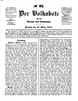 Der Volksbote für den Bürger und Landmann Freitag 17. März 1854