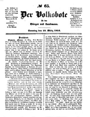 Der Volksbote für den Bürger und Landmann Sonntag 19. März 1854