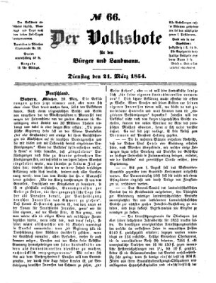 Der Volksbote für den Bürger und Landmann Dienstag 21. März 1854