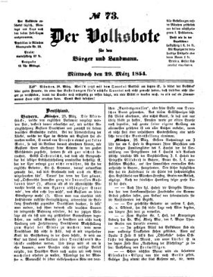 Der Volksbote für den Bürger und Landmann Mittwoch 29. März 1854