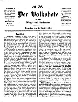 Der Volksbote für den Bürger und Landmann Dienstag 4. April 1854