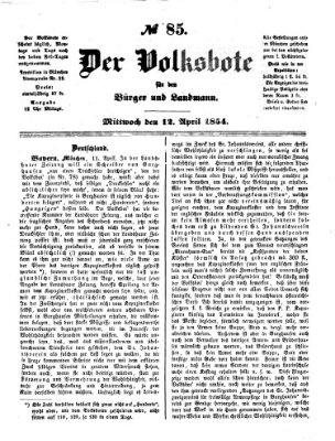 Der Volksbote für den Bürger und Landmann Mittwoch 12. April 1854
