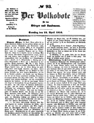 Der Volksbote für den Bürger und Landmann Samstag 22. April 1854