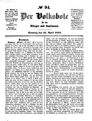 Der Volksbote für den Bürger und Landmann Sonntag 23. April 1854