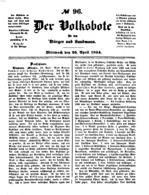 Der Volksbote für den Bürger und Landmann Mittwoch 26. April 1854