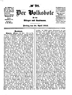 Der Volksbote für den Bürger und Landmann Freitag 28. April 1854