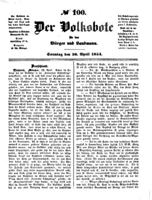 Der Volksbote für den Bürger und Landmann Sonntag 30. April 1854