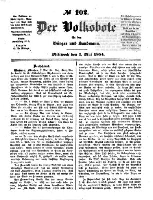 Der Volksbote für den Bürger und Landmann Mittwoch 3. Mai 1854